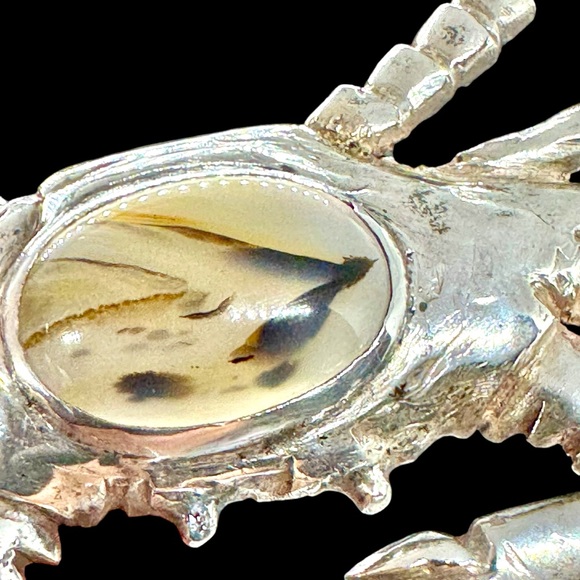 Gorgeous Vintage Large Moss Agate Figural Crab Brooch - Picture 6 of 7